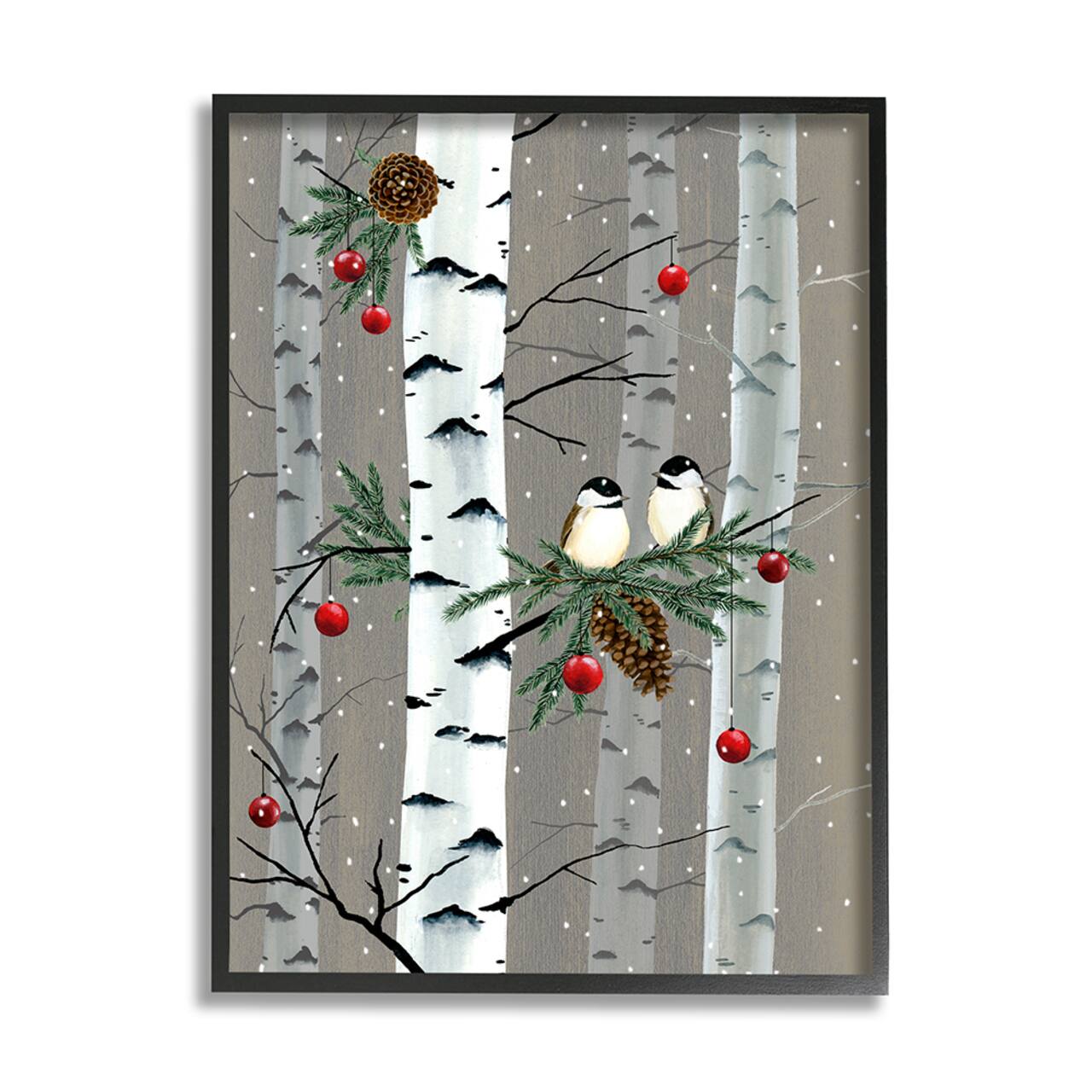 Stupell Industries Birds and Holiday Ornaments Birch Tree Forest Framed Wall Art